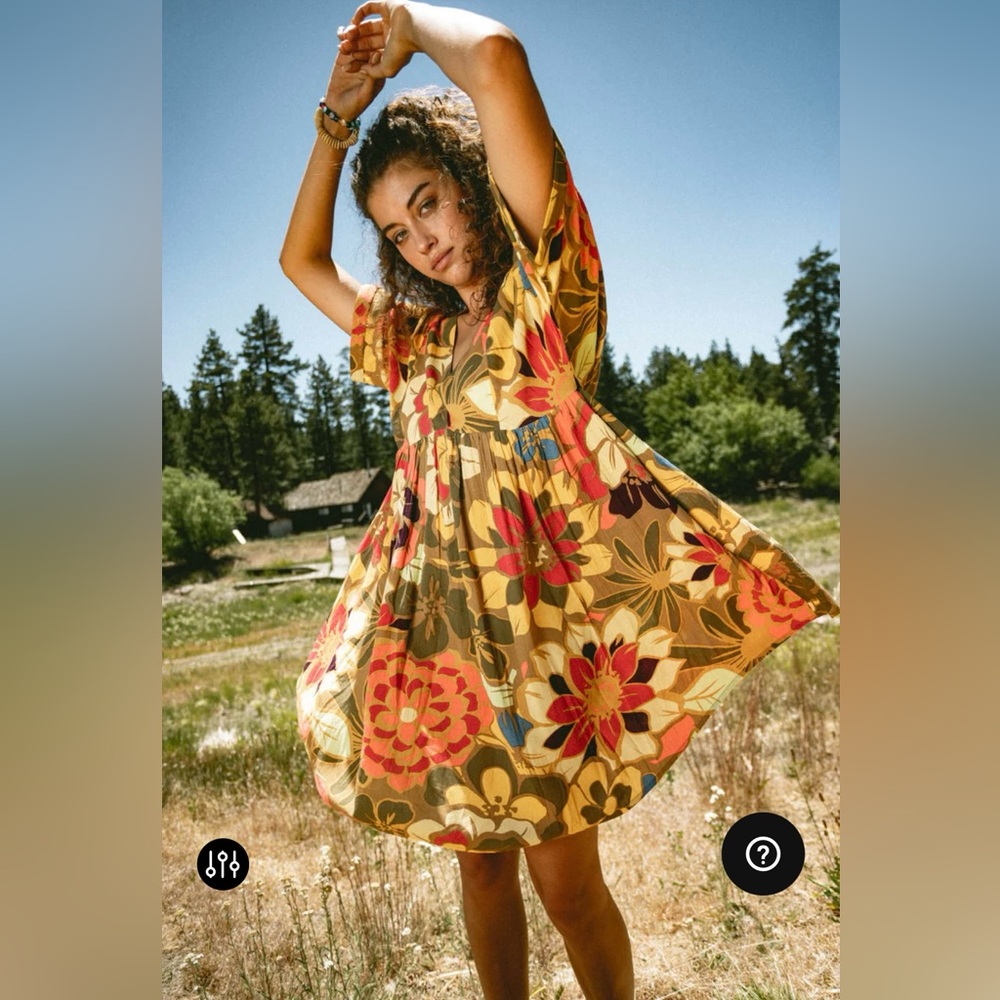 O'Neill Floral Swing Dress in Mustard, Red, Olive & Blue